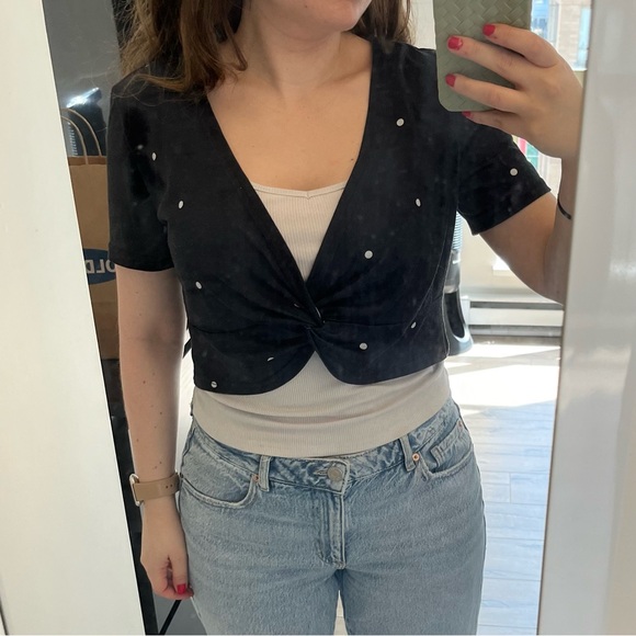 Polka Dot Twist Front Cropped Tee - Picture 4 of 9